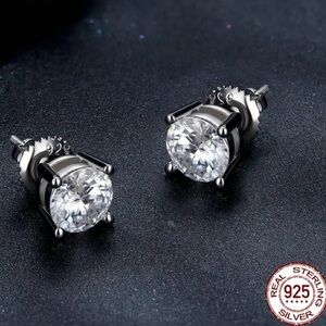 Certified 1ct. t.w. Moissanite Unisex Screw Lock Silver Stud Earrings NEW